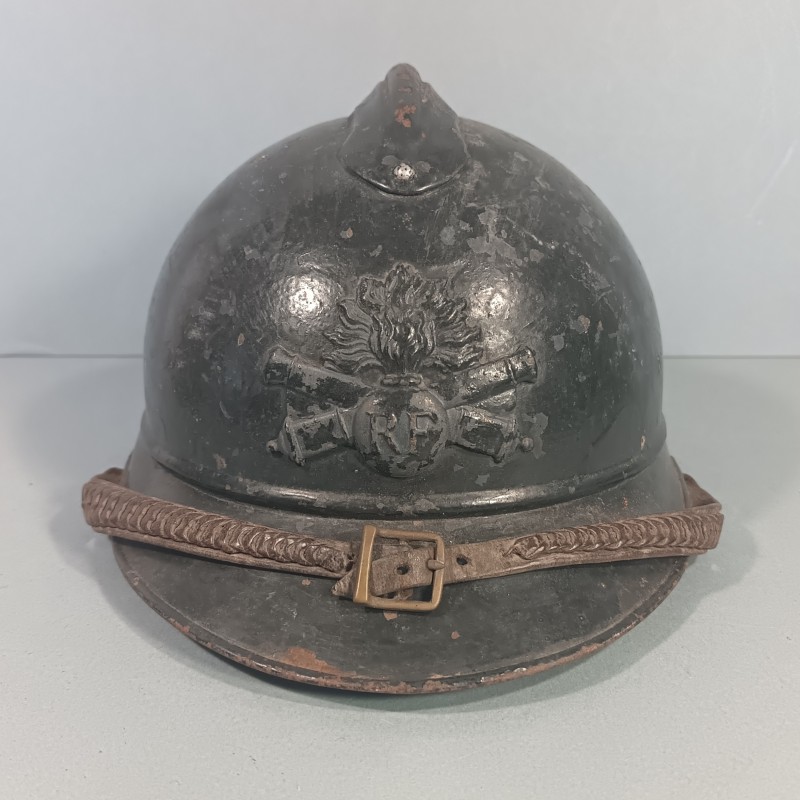 CASQUE ADRIAN MODELE 1915 ARTILLERIE COMPLET GUERRE 1914-1918 JUGULAIRE OFFICIER FANTAISIE