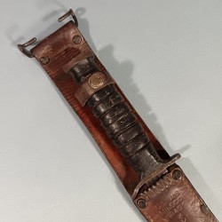 RARE !! COUTEAU DE COMBAT USM3 UTICA MARQUAGE GARDE ET MATRICULE AVEC FOURREAU CUIR USM6 MILSCO 1943