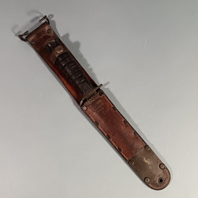 RARE !! COUTEAU DE COMBAT USM3 UTICA MARQUAGE GARDE ET MATRICULE AVEC FOURREAU CUIR USM6 MILSCO 1943