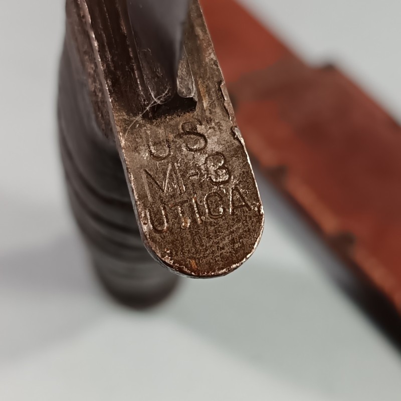 RARE !! COUTEAU DE COMBAT USM3 UTICA MARQUAGE GARDE ET MATRICULE AVEC FOURREAU CUIR USM6 MILSCO 1943