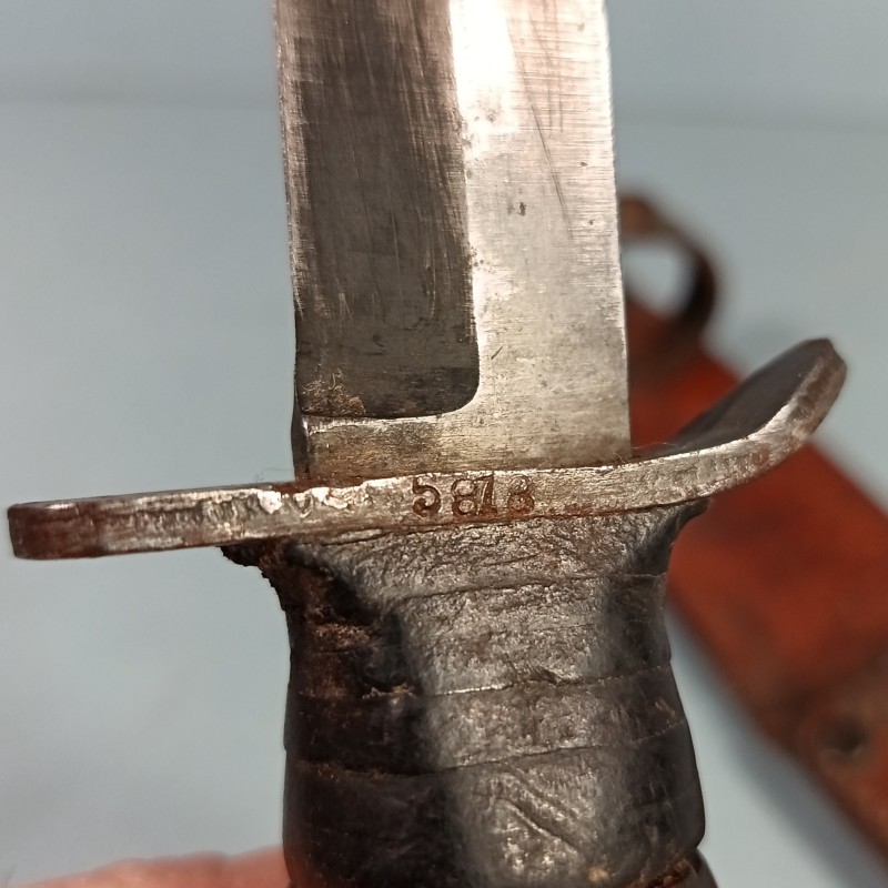 RARE !! COUTEAU DE COMBAT USM3 UTICA MARQUAGE GARDE ET MATRICULE AVEC FOURREAU CUIR USM6 MILSCO 1943