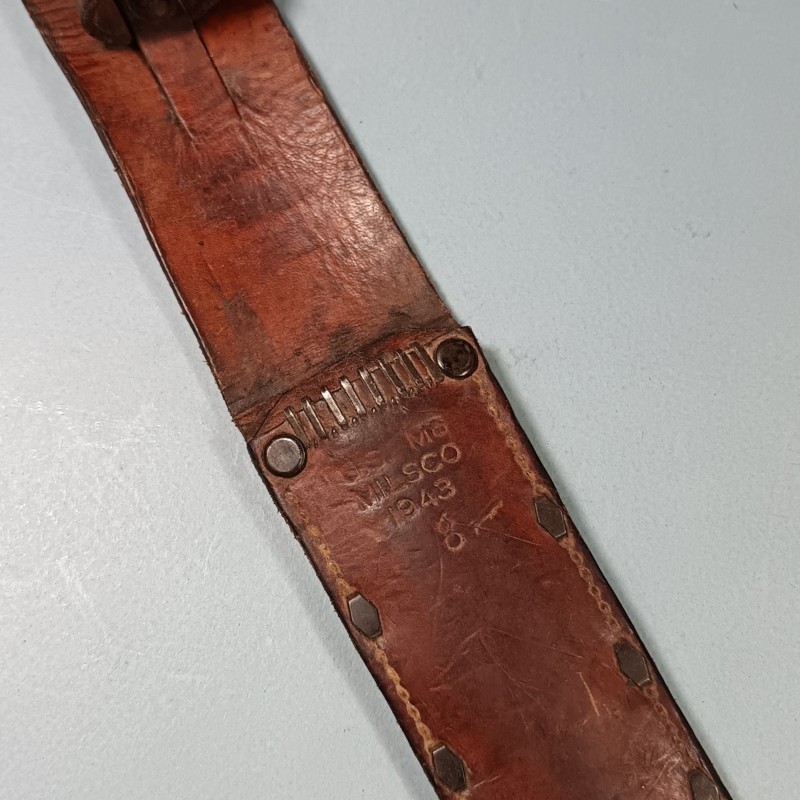RARE !! COUTEAU DE COMBAT USM3 UTICA MARQUAGE GARDE ET MATRICULE AVEC FOURREAU CUIR USM6 MILSCO 1943
