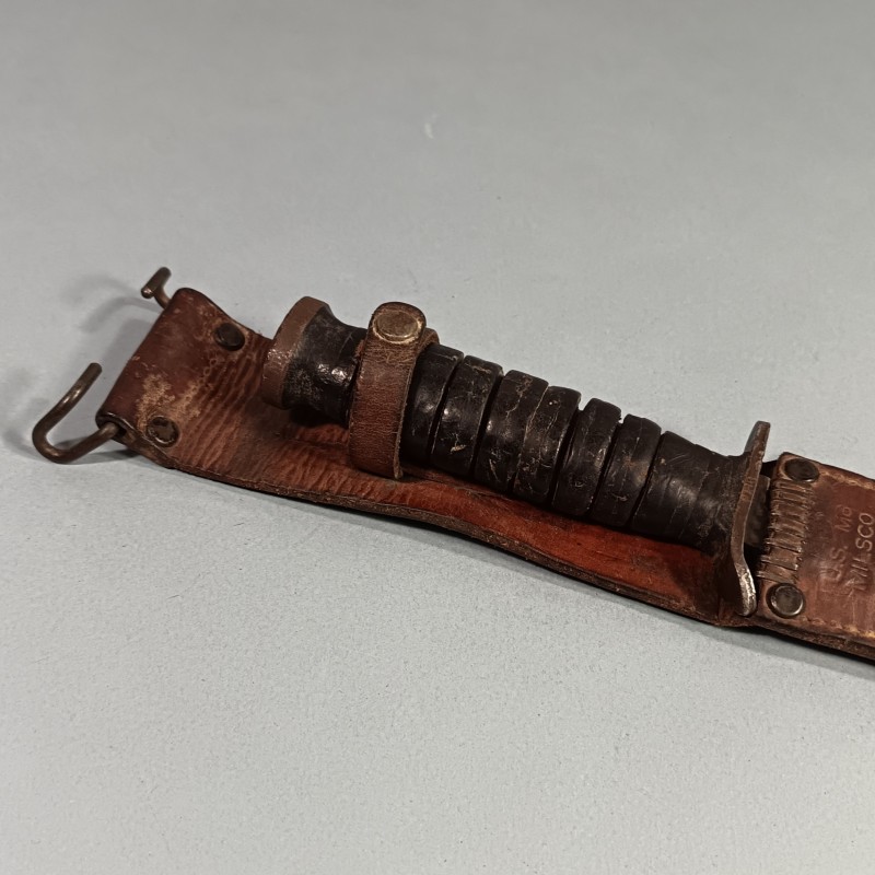 RARE !! COUTEAU DE COMBAT USM3 UTICA MARQUAGE GARDE ET MATRICULE AVEC FOURREAU CUIR USM6 MILSCO 1943