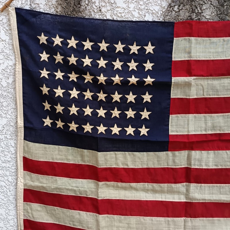 U.S.A. DRAPEAU US FABRICATION EN LIN POUR LA MARINE ANNEES 1930 1940 50 ETOILES COUSUES 100 X 150 cm