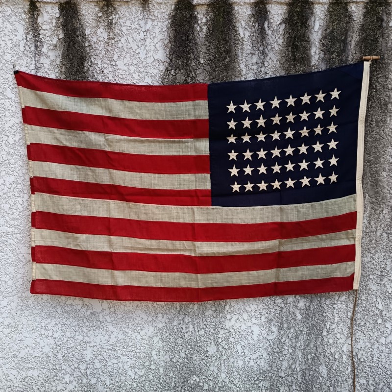 U.S.A. DRAPEAU US FABRICATION EN LIN POUR LA MARINE ANNEES 1930 1940 50 ETOILES COUSUES 100 X 150 cm