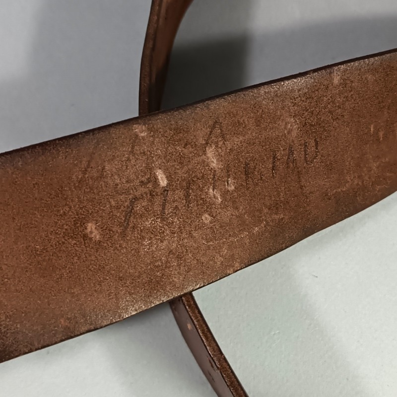 CEINTURON TROUPE EN CUIR MARRON MODELE 1903/1914 BOUCLE FER FABRICATION PREMIERE GUERRE NOMINATIF