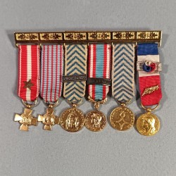 FRANCE BARRETTE DE 6 REDUCTIONS DES MEDAILLES MILITAIRES D'UN ANCIEN DE LA GUERRE D'ALGERIE ET AFRIQUE DU NORD AFN