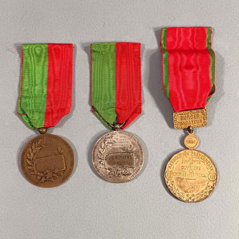 ENSEMBLE DE 3 MEDAILLES DE L'ASSOCIATION FRATERNELLE DES EMPLOYES ET OUVRIERS DES CHEMINS DE FER FRANCAIS AFCF