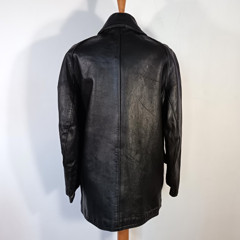 VESTE MILITAIRE EN CUIR NOIR DE GENDARME OU SAPEURS POMPIERS ANNEES 1950 1960