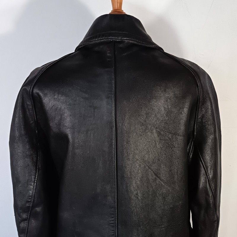VESTE MILITAIRE EN CUIR NOIR DE GENDARME OU SAPEURS POMPIERS ANNEES 1950 1960