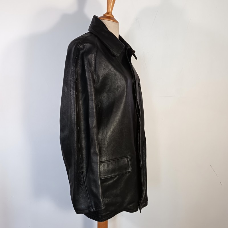 VESTE MILITAIRE EN CUIR NOIR DE GENDARME OU SAPEURS POMPIERS ANNEES 1950 1960