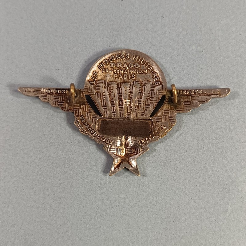 INSIGNE MILITAIRE BREVET PARACHUTISTE NUMEROTE EFFACE FABRICATION DRAGO ROMAINVILLE 1960