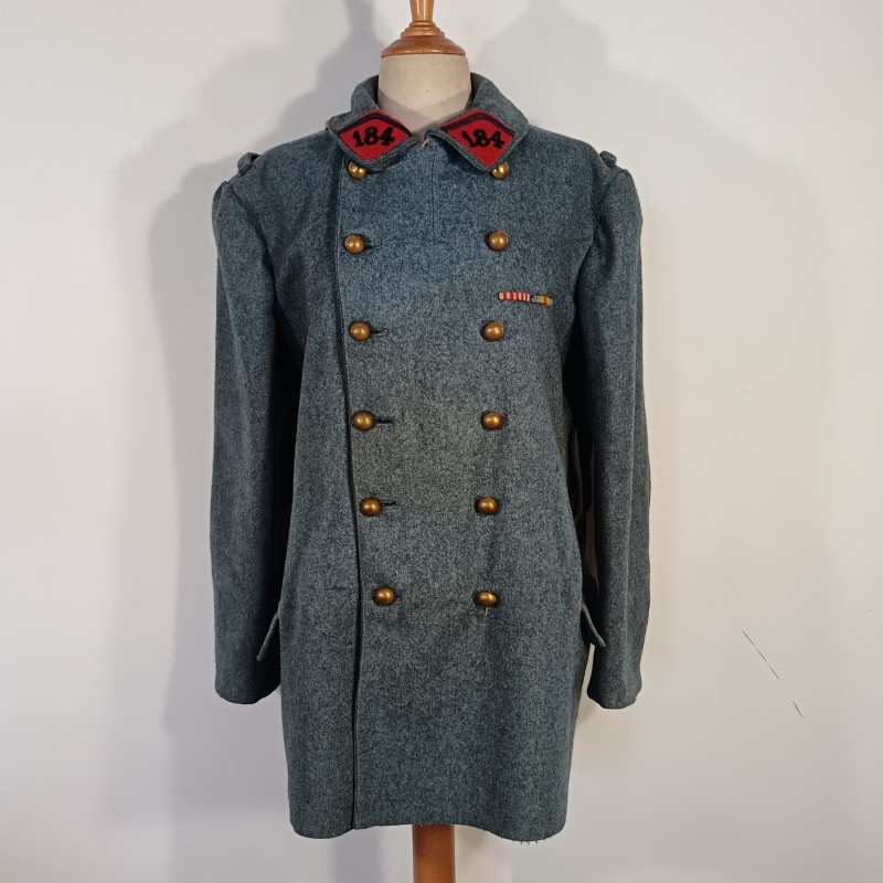 VESTE PALTOT BLEU HORIZON TROUPE DU 184 ème REGIMENT D'ARTILLERIE CAPOTE RETAILLEE DOUBLURE DATEE 1921