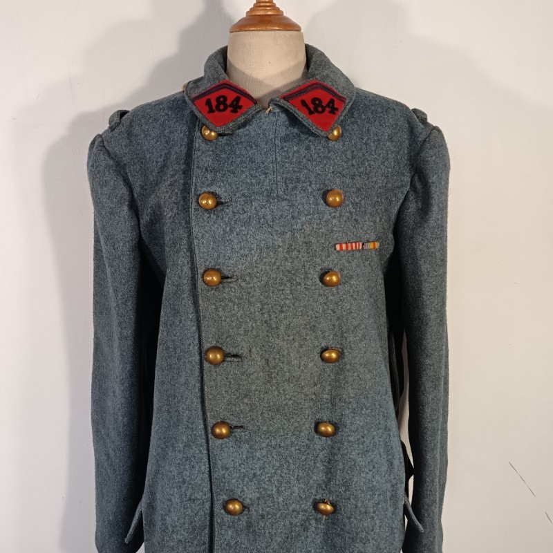 VESTE PALTOT BLEU HORIZON TROUPE DU 184 ème REGIMENT D'ARTILLERIE CAPOTE RETAILLEE DOUBLURE DATEE 1921