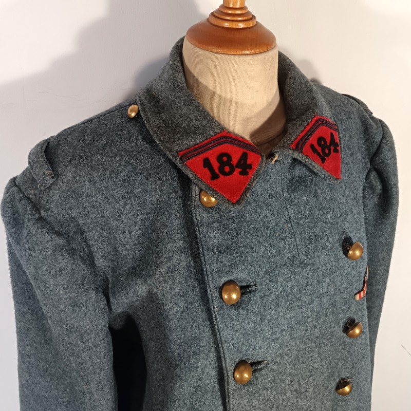 VESTE PALTOT BLEU HORIZON TROUPE DU 184 ème REGIMENT D'ARTILLERIE CAPOTE RETAILLEE DOUBLURE DATEE 1921