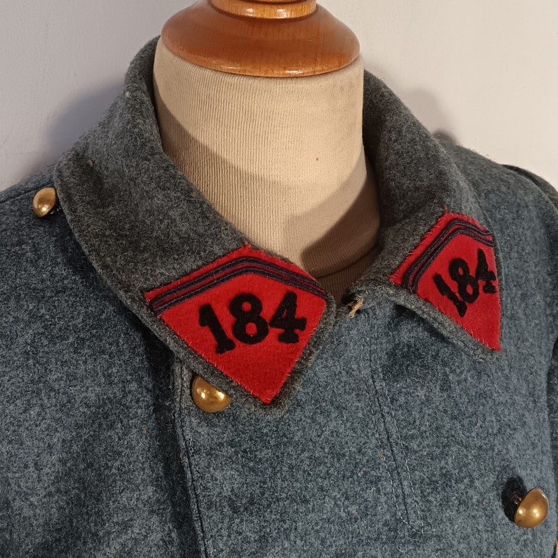 VESTE PALTOT BLEU HORIZON TROUPE DU 184 ème REGIMENT D'ARTILLERIE CAPOTE RETAILLEE DOUBLURE DATEE 1921