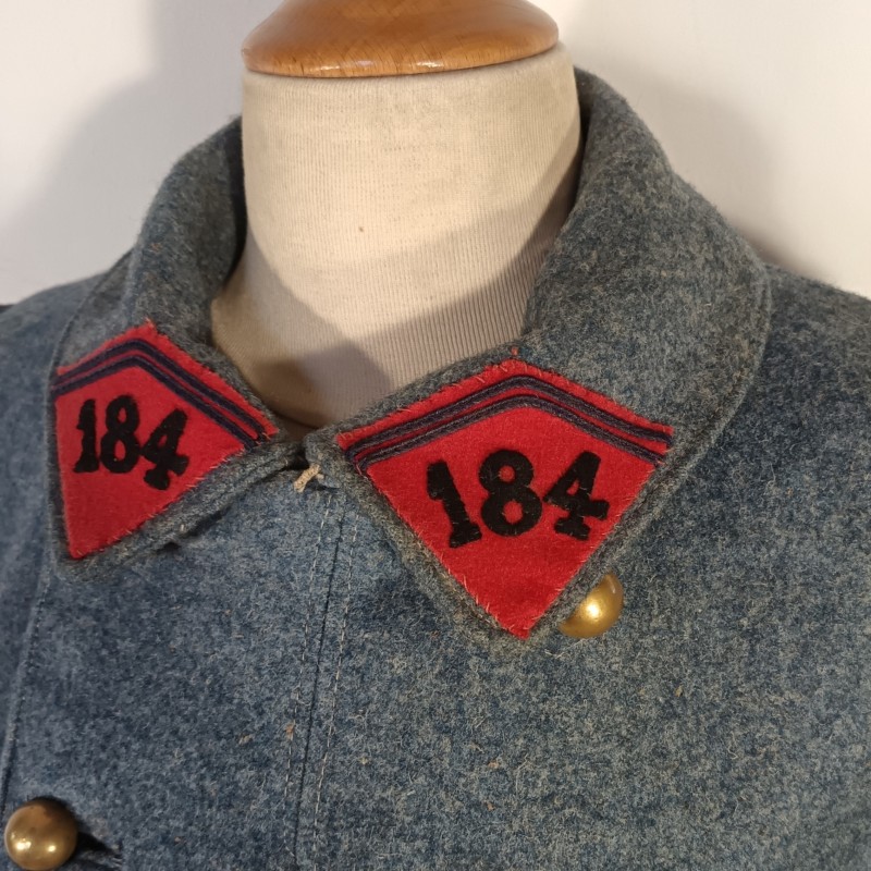 VESTE PALTOT BLEU HORIZON TROUPE DU 184 ème REGIMENT D'ARTILLERIE CAPOTE RETAILLEE DOUBLURE DATEE 1921