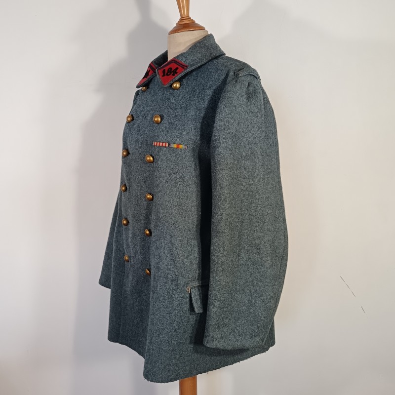 VESTE PALTOT BLEU HORIZON TROUPE DU 184 ème REGIMENT D'ARTILLERIE CAPOTE RETAILLEE DOUBLURE DATEE 1921