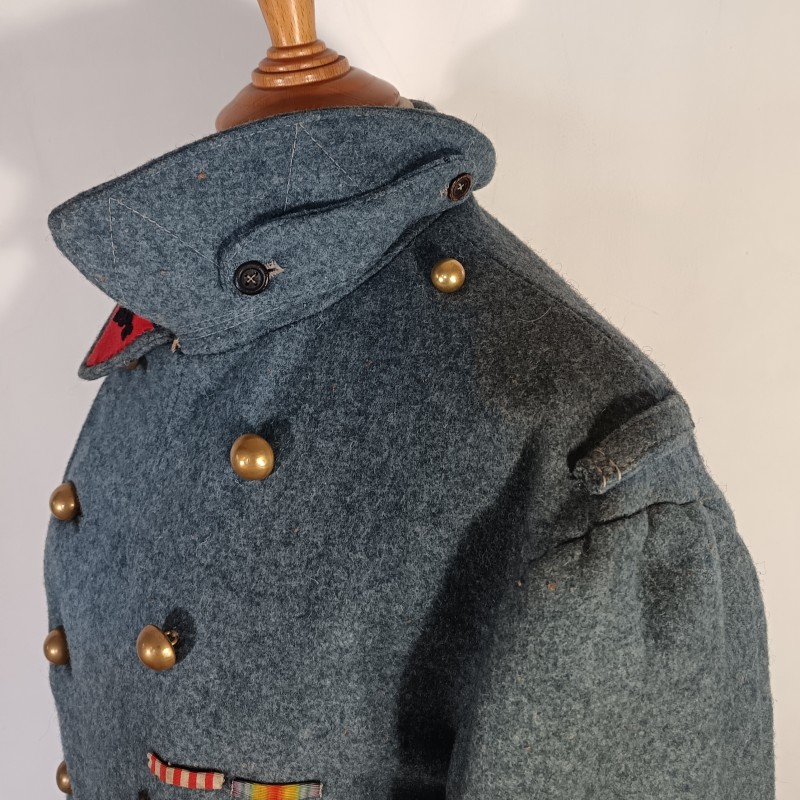 VESTE PALTOT BLEU HORIZON TROUPE DU 184 ème REGIMENT D'ARTILLERIE CAPOTE RETAILLEE DOUBLURE DATEE 1921