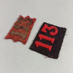 TISSU INSIGNE DE KEPI MODELE 1884 TROUPE DU 113 ème REGT D'INFANTERIE DE LIGNE ET UNE PATTE DE COL