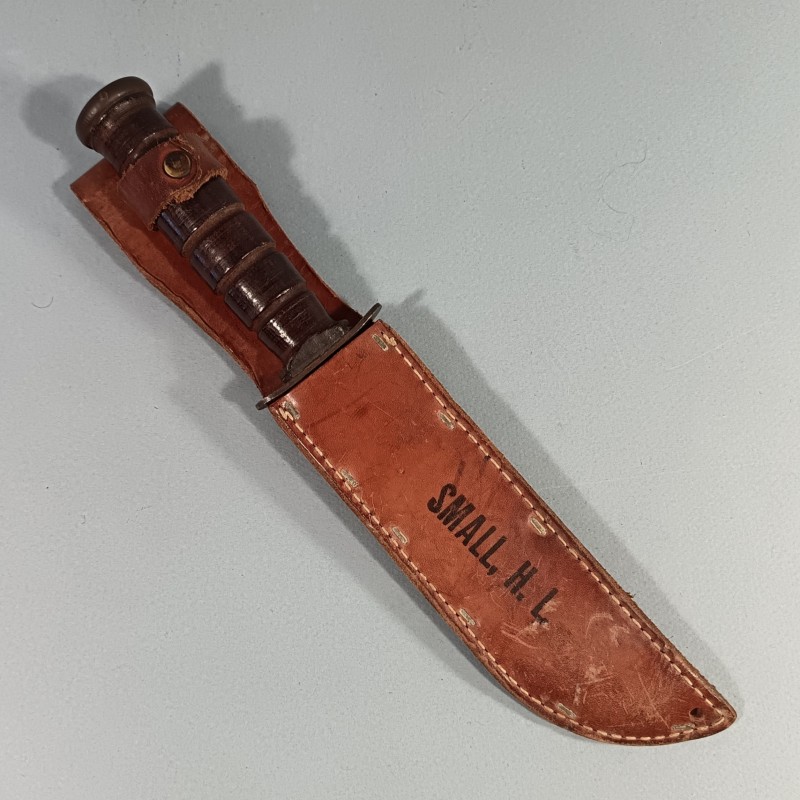 RARE !! COUTEAU DE MARINS' USNC CAMILLUS N.Y. KABAR MARQUAGE GARDE FOURREAU CUIR CLAIR NOMINATIF