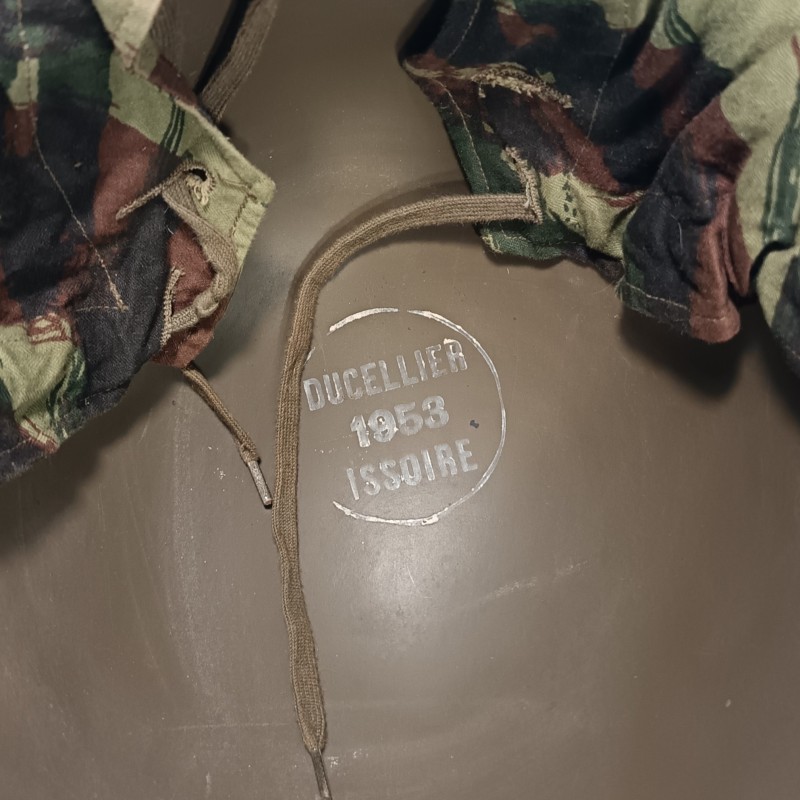 CASQUE FRANCAIS MODELE 1951 ET CAPUCHE 47-56 CASQUE LOURD DUCELLIER 1953 ET LINER H.R. 1955
