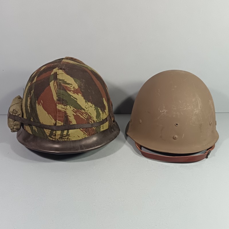 CASQUE FRANCAIS MODELE 1951 ET CAPUCHE 47-56 CASQUE LOURD DUCELLIER 1953 ET LINER H.R. 1955