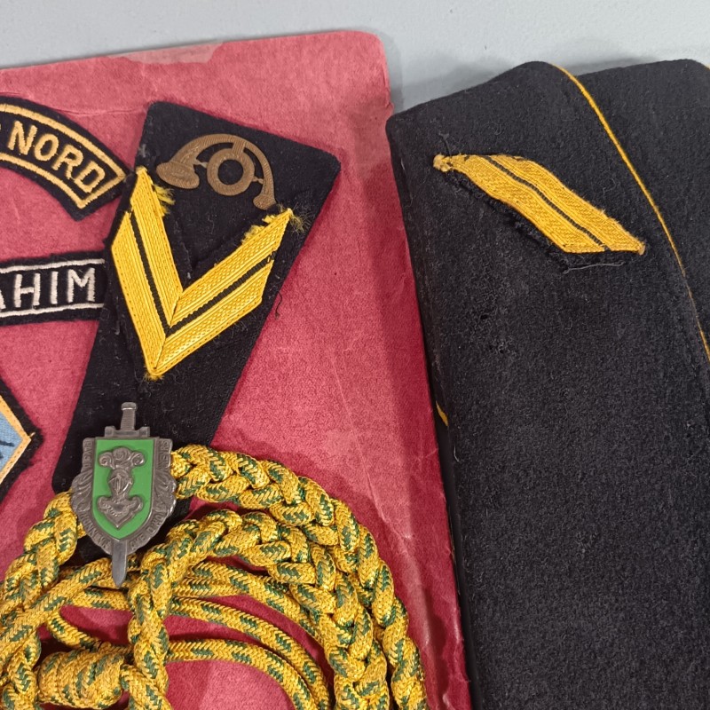 ENSEMBLE D'UN ANCIEN SERGENT DES CHASSEURS ALPINS FOURRAGERES CALOT INSIGNE EPAULETTES BANDES DE BRAS