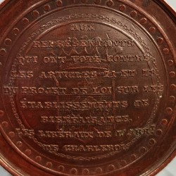 BELGIQUE MEDAILLE DE TABLE SEANCE DU 27 MAI 1857 VOTE CONTRE LE PROJET DE LOI SUR LES ETABLISSEMENTS DE BIENFAISANCE
