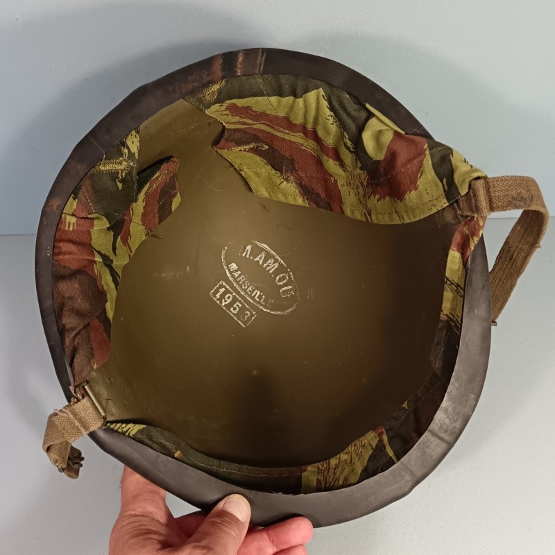 CASQUE FRANCAIS MODELE 1951 ET CAPUCHE 47-56 CASQUE LOURD MAMOU 1953 ET LINER H.R. 1954