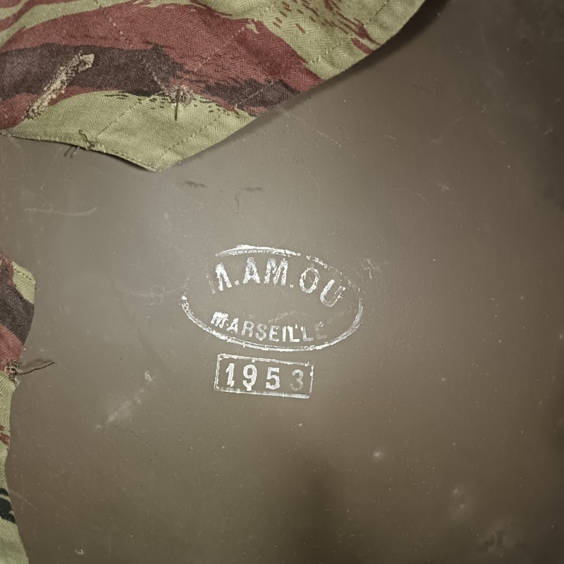 CASQUE FRANCAIS MODELE 1951 ET CAPUCHE 47-56 CASQUE LOURD MAMOU 1953 ET LINER H.R. 1954