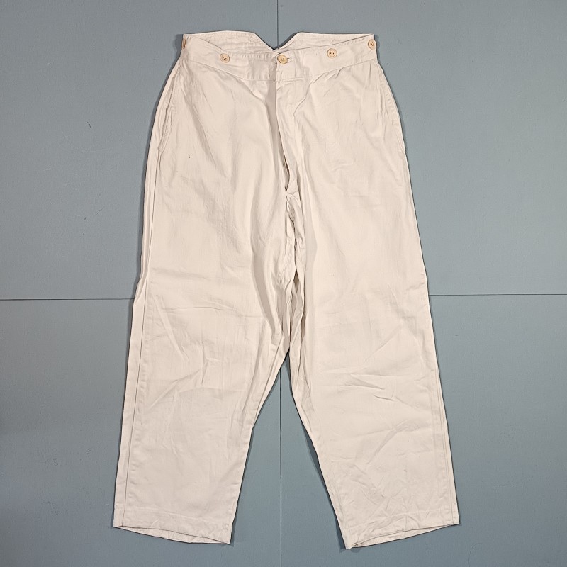 TENUE BLANCHE VESTE ET PANTALON EN COTON FIN MODELE ANCIEN UNIFORME DE TRAVAIL BOUTONS SAPEURS POMPIERS