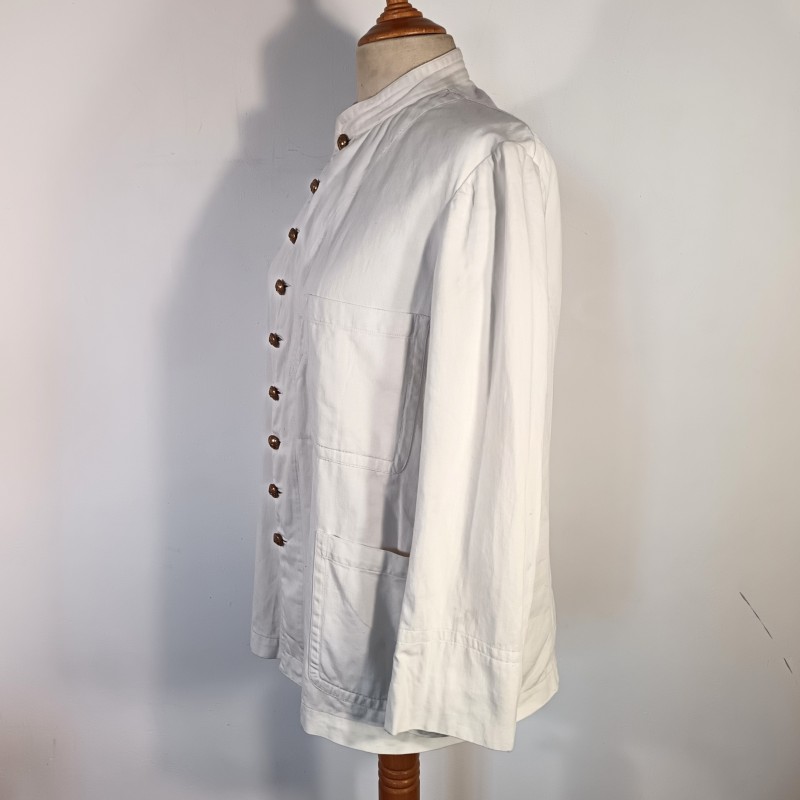 TENUE BLANCHE VESTE ET PANTALON EN COTON FIN MODELE ANCIEN UNIFORME DE TRAVAIL BOUTONS SAPEURS POMPIERS