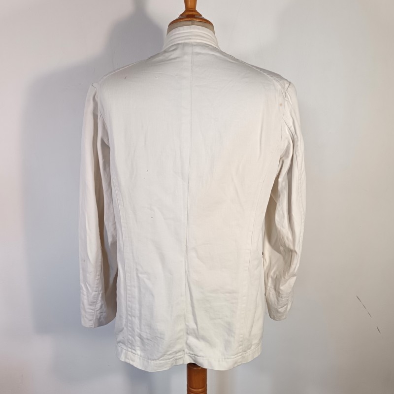 TENUE BLANCHE VESTE ET PANTALON EN COTON FIN MODELE ANCIEN UNIFORME DE TRAVAIL BOUTONS SAPEURS POMPIERS
