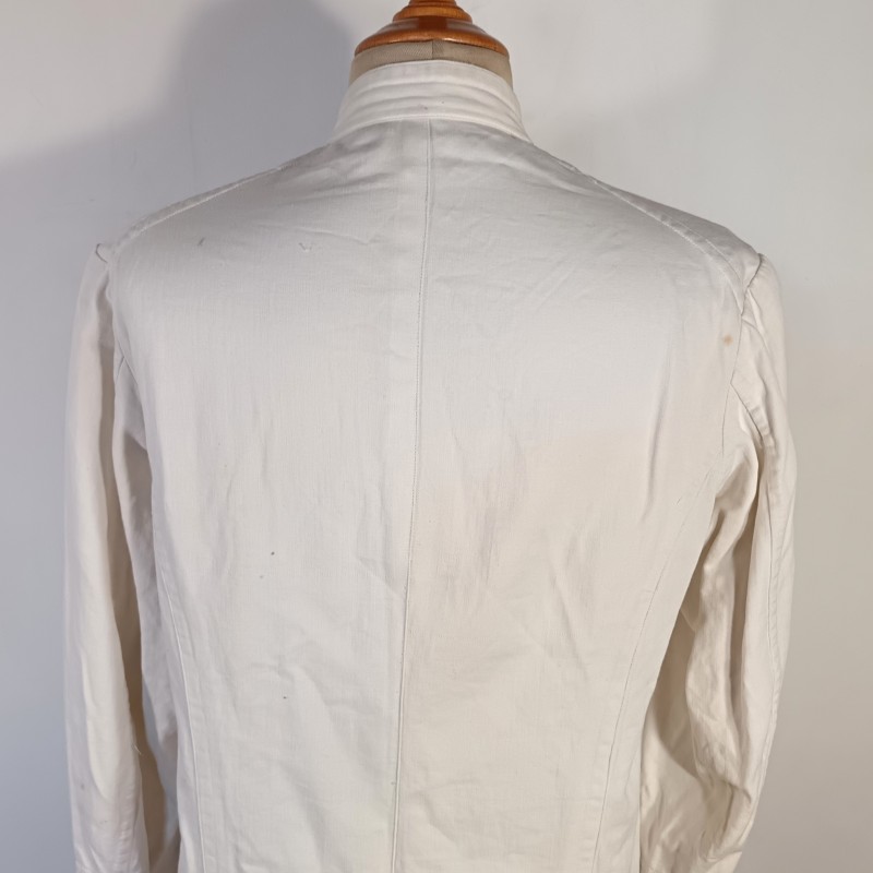 TENUE BLANCHE VESTE ET PANTALON EN COTON FIN MODELE ANCIEN UNIFORME DE TRAVAIL BOUTONS SAPEURS POMPIERS