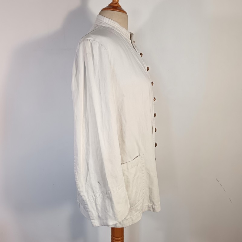 TENUE BLANCHE VESTE ET PANTALON EN COTON FIN MODELE ANCIEN UNIFORME DE TRAVAIL BOUTONS SAPEURS POMPIERS