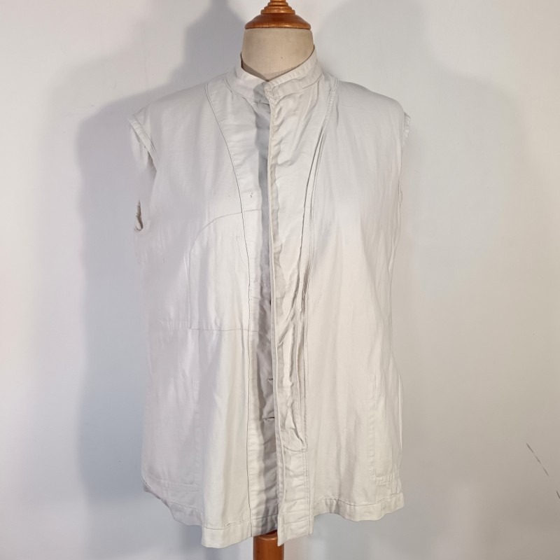 TENUE BLANCHE VESTE ET PANTALON EN COTON FIN MODELE ANCIEN UNIFORME DE TRAVAIL BOUTONS SAPEURS POMPIERS