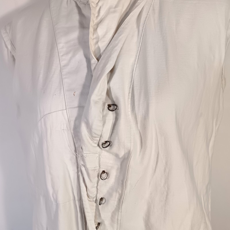 TENUE BLANCHE VESTE ET PANTALON EN COTON FIN MODELE ANCIEN UNIFORME DE TRAVAIL BOUTONS SAPEURS POMPIERS