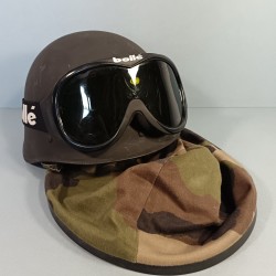CASQUE F1 ARMEE FRANCAISE PEINTURE NOIRE ET COUVRE CASQUE CAMOUFLE LUNETTE BOLLE