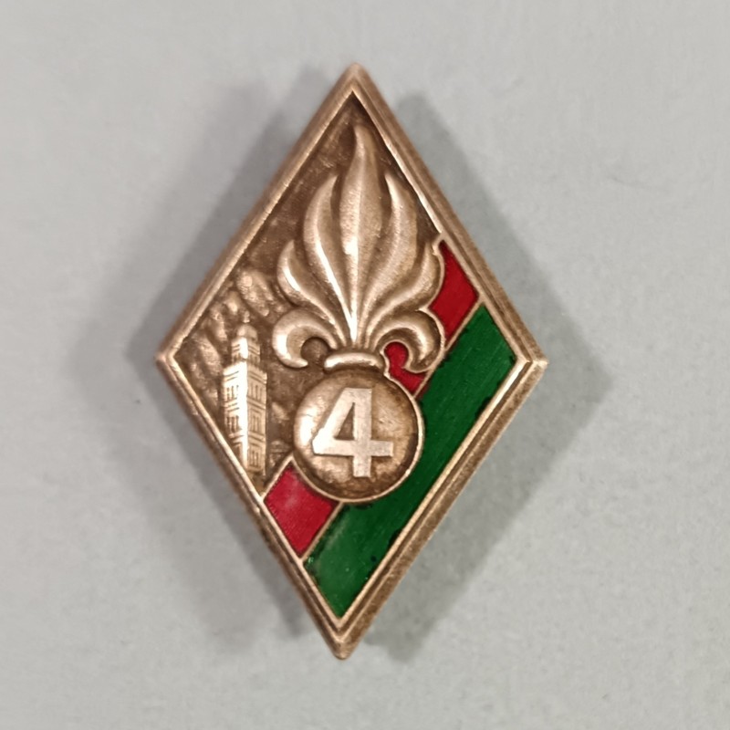 INSIGNE MILITAIRE 4 ème REI INFANTERIE LEGION ETRANGERE FABRICATION DRAGO PARIS NICE RUE OLIVIER METRA