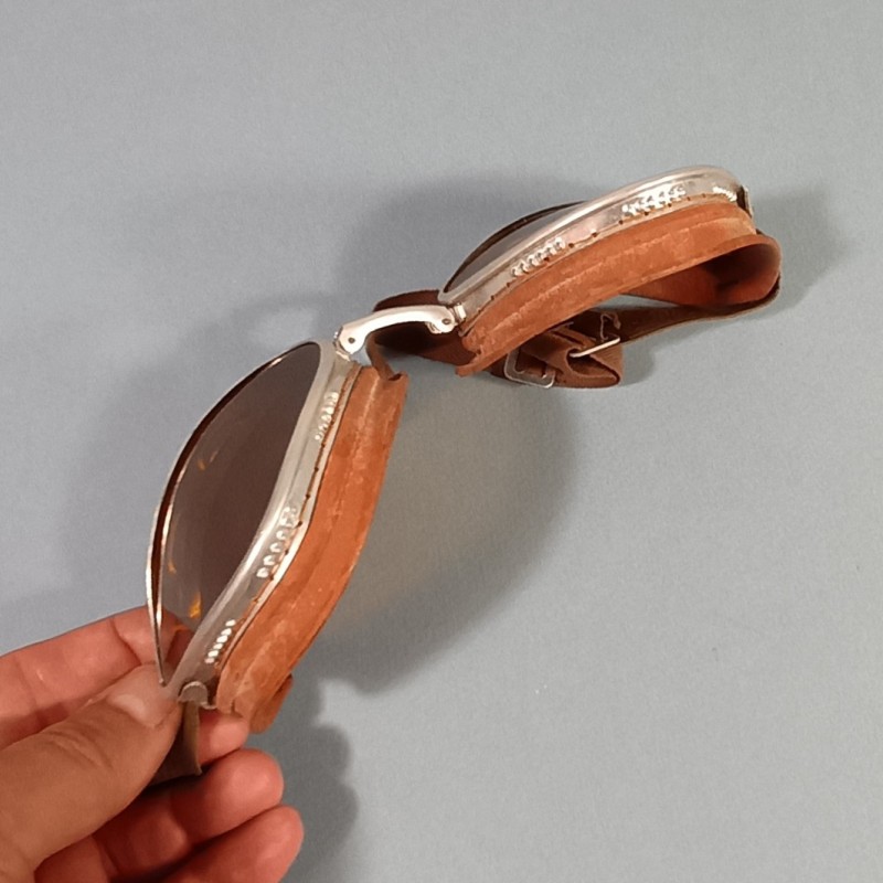 LUNETTE DE MOTOCYCLISTE OU PILOTE FABRICATION ITALIENNE ANNEES 1940 AFRIQUE DU NORD TROPICAL GOGGLES