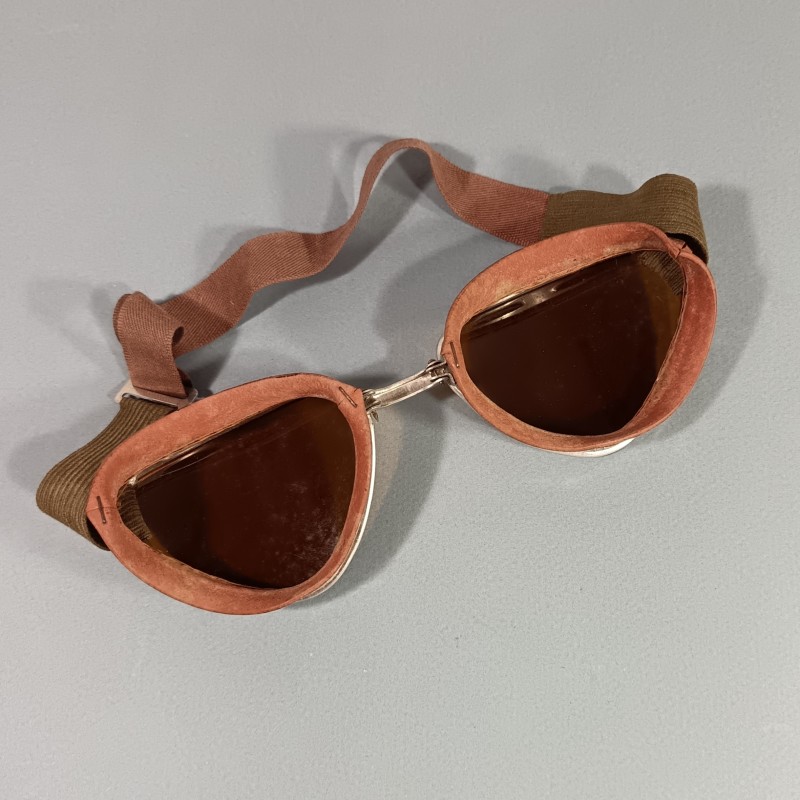 LUNETTE DE MOTOCYCLISTE OU PILOTE FABRICATION ITALIENNE ANNEES 1940 AFRIQUE DU NORD TROPICAL GOGGLES