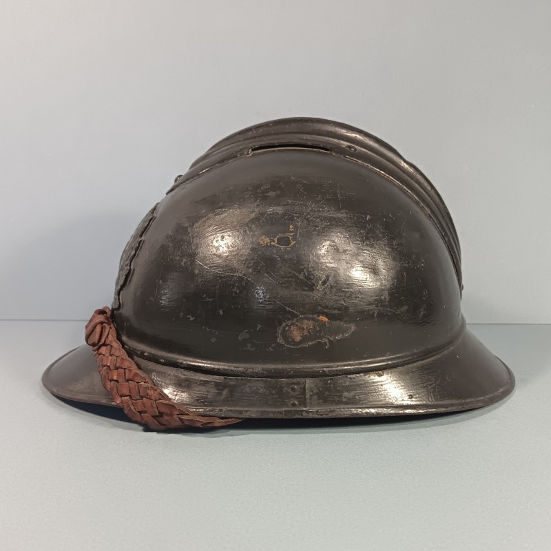 CASQUE ADRIAN MODELE 1915 OFFICIER MEDECIN COMPLET GUERRE 1914-1918 JUGULAIRE OFFICIER FANTAISIE TAILLE 59