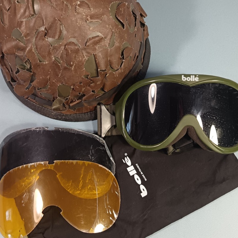 CASQUE F1 ARMEE FRANCAISE CAMOUFLE AVEC LA SALADE REGLEMENTAIRE + LUNETTE BOLLE LEGION ETRANGERE ET TTA