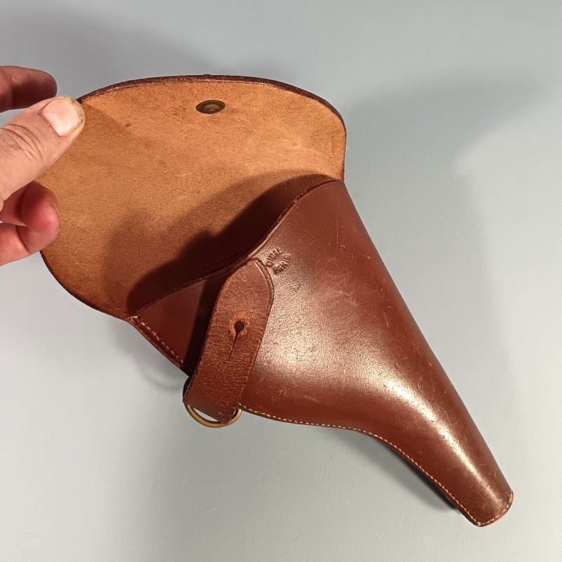 ETUI D'OFFICIER EN CUIR FAUVE POUR REVOLVER ST ETIENNE MODELE 1892 ETUI FABRICATION BIDAL A PARIS