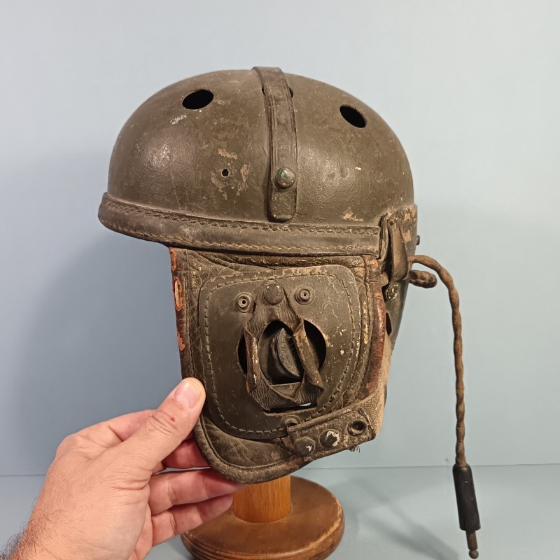 CASQUE DE TANKISTE US MODELE 1938-41 FABRICAN WILSON ATH GOODS MFG AVEC SES ECOUTEURS R14 ENSEMBLE JUS DE GRENIER