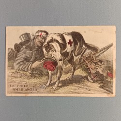 CARTE POSTAL PATRIOTIQUE LE CHIEN AMBULANCIER GUERRE 1915 1918 ECRITE PAR LE SOLDAT PRADIER ET TAMPONNEE 1915