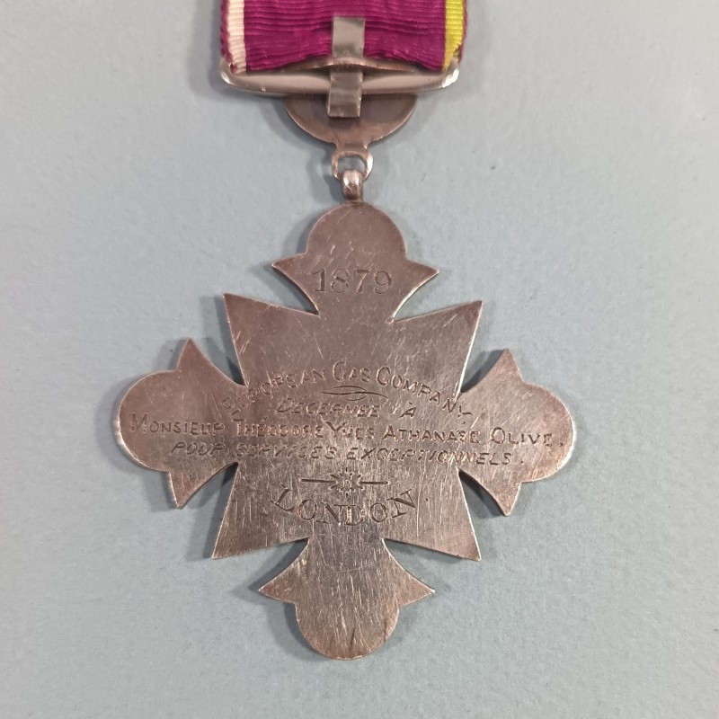 BRITISH MEDAILLE DE L'EUROPEAN GAZ COMPAGNIE DE LONDRE ATTRIBUEE A UN FRANCAIS POUR SERVICES EXEPTIONNELS EN 1879