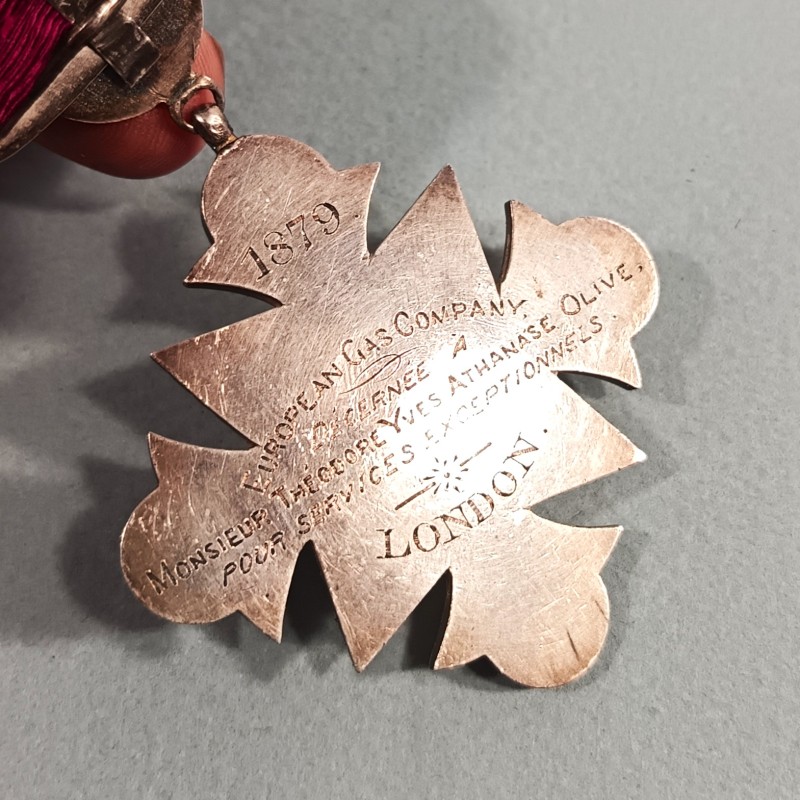 BRITISH MEDAILLE DE L'EUROPEAN GAZ COMPAGNIE DE LONDRE ATTRIBUEE A UN FRANCAIS POUR SERVICES EXEPTIONNELS EN 1879